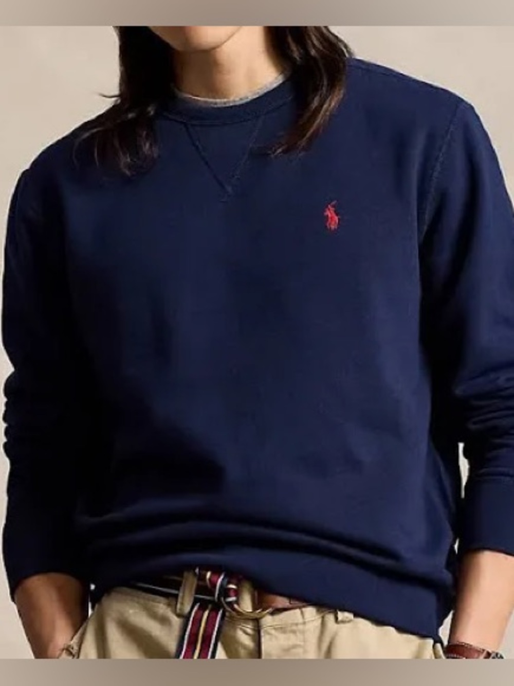Polo by Ralph Lauren Navy Crewneck Sweater with Red Pony Emblem